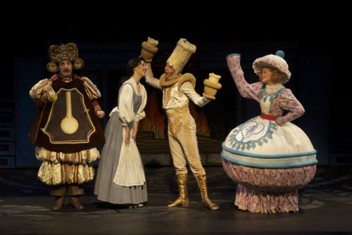 (L-R) Ashby Blakely, Caroline Bower, Nic Bryan and Susan Cherin Gundersheim star in Childrens Theatre of Charlottes production of Disneys Beauty and the Beast (Sept. 25-Oct.25, 2009; McColl Family Theatre at ImaginOn. Directed by Alan Poindexter. Photo by Donna Bise.