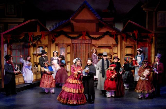 The cast of Childrens Theatre of Charlottes world premiere production of The Christmas Doll. Photo by Donna Bise.